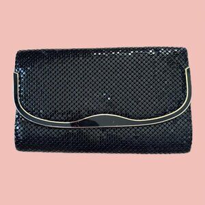 Vintage Black Clutch – Mesh Texture, Gold Trim